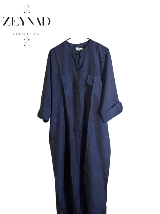 Buttoned Navy Blue Dress