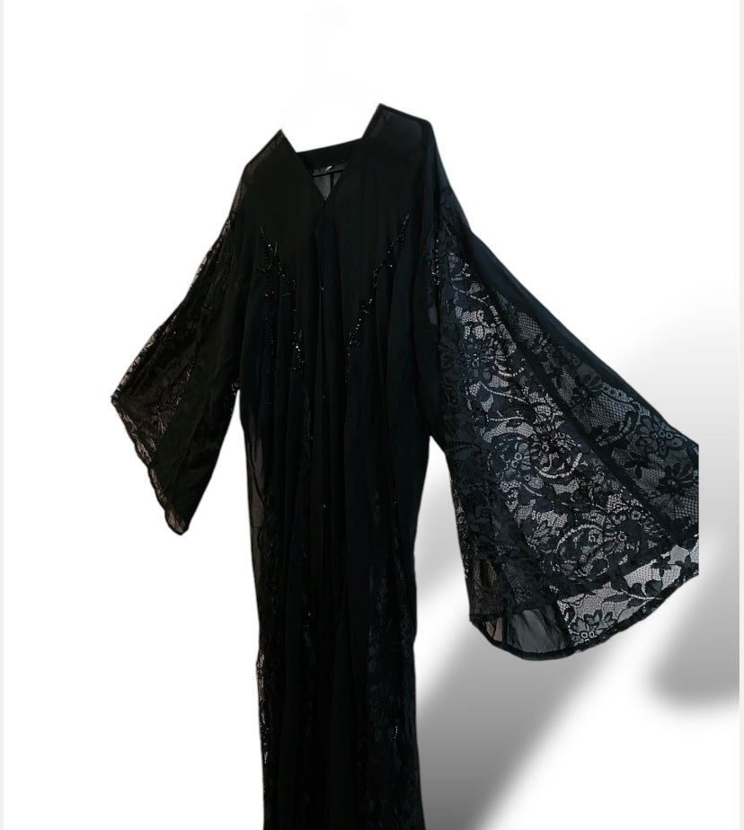 Flower lace open front Abaya