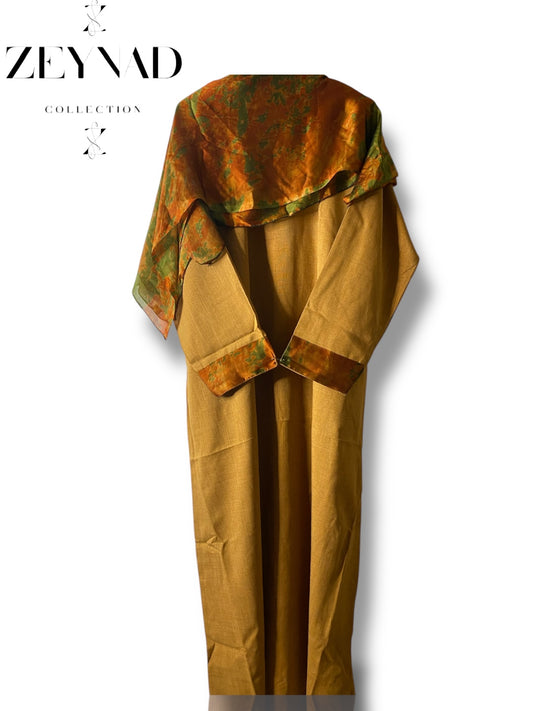 Orange green spice matching dress & hijab set