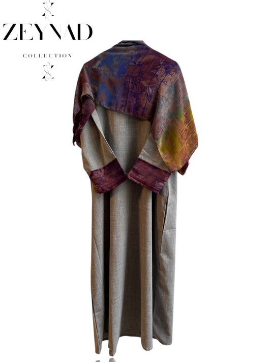 Grey & purple yellow matching dress & hijab set