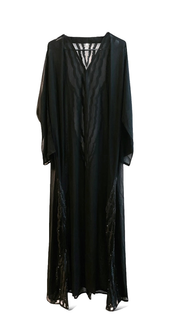 Detailed back mesh open front Abaya