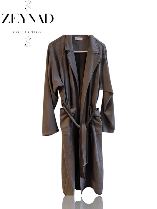 ZEYNAD Winter belted wool tailored trench coat in grey (Limited to 1)
