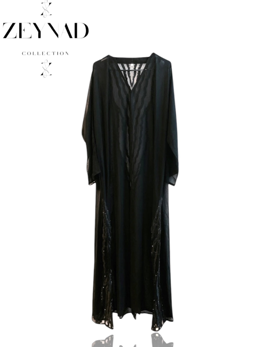 Detailed back mesh open front Abaya