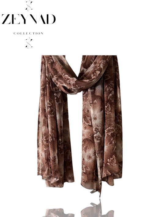 Intense vibrant floral detailed pink chiffon hijab