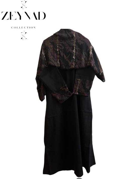 Intense purple-gold lined matching dress & hijab set
