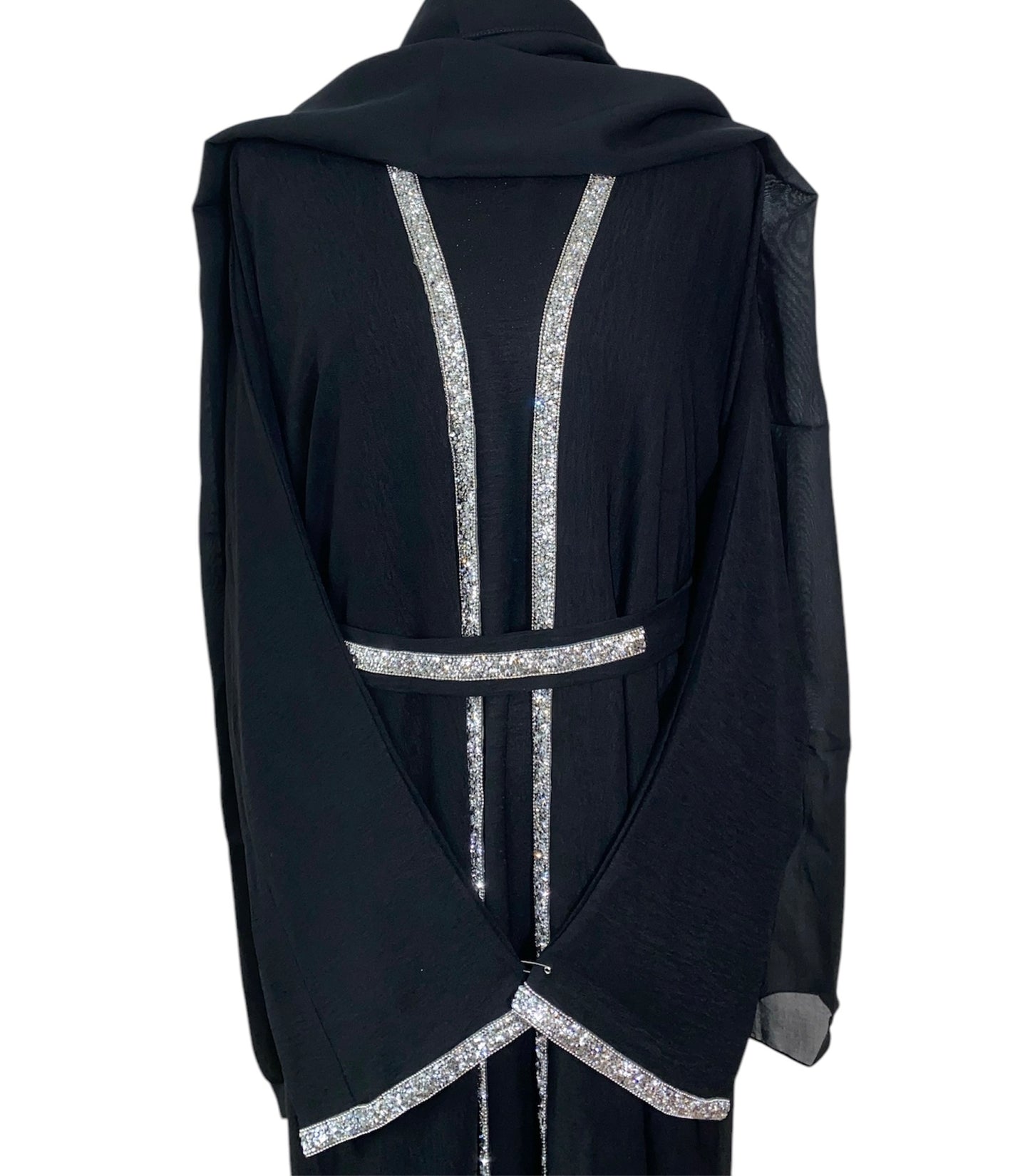 Black trim wave four piece Abaya