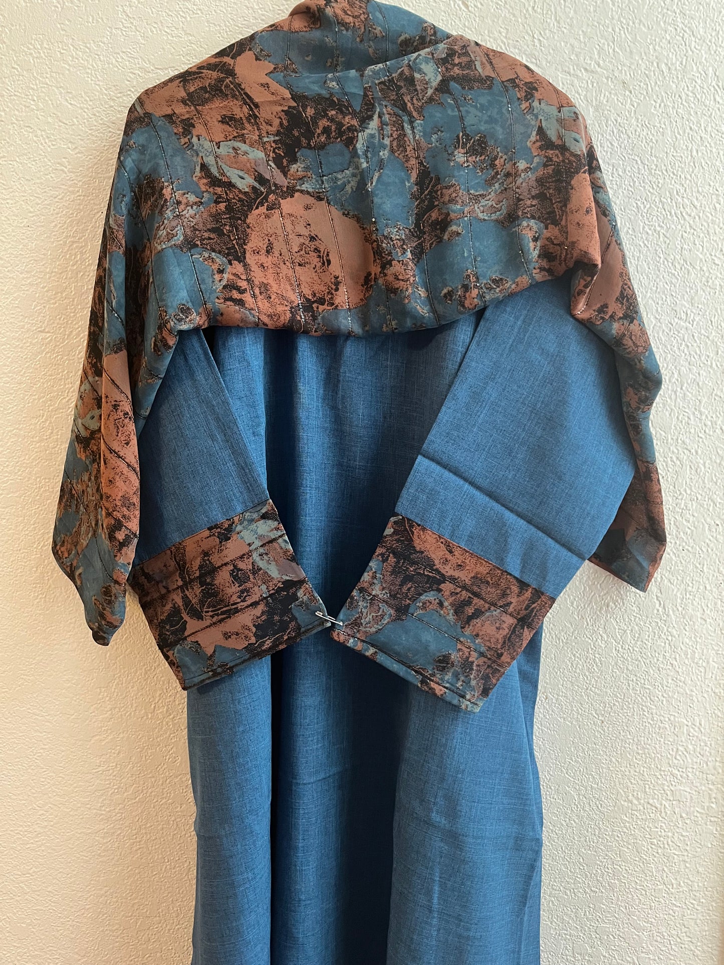Intense original blue-orange lined matching dress & hijab set