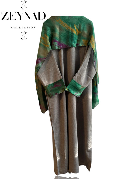 Starlight grey & green matching dress & hijab set