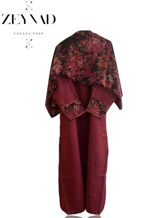 Intense autumn -red black lined matching dress & hijab set