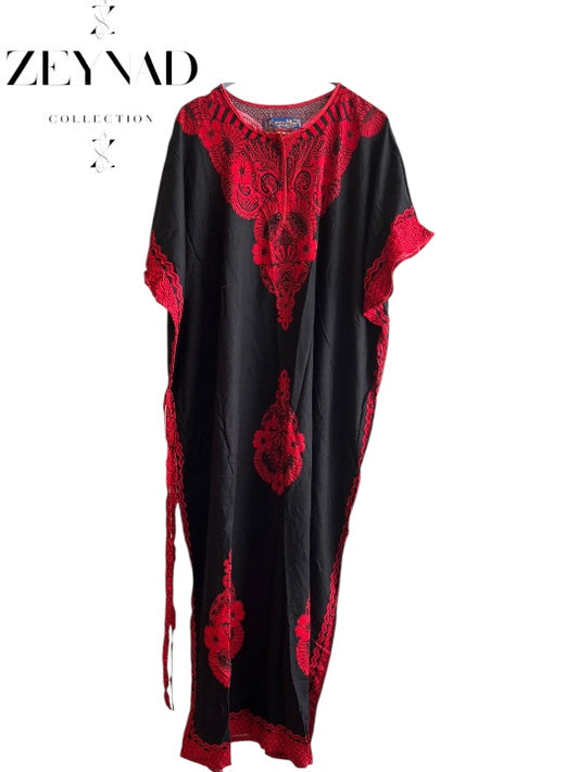 Patterned red & black dress