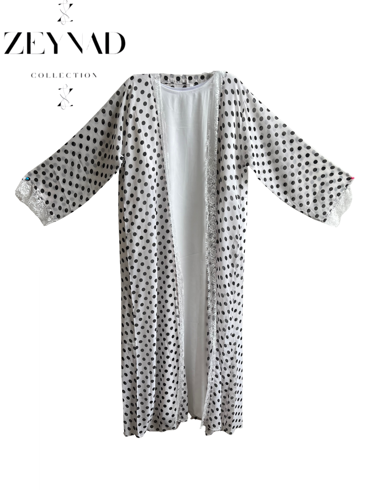 Ivory ZEYNAD polka dot lace abaya