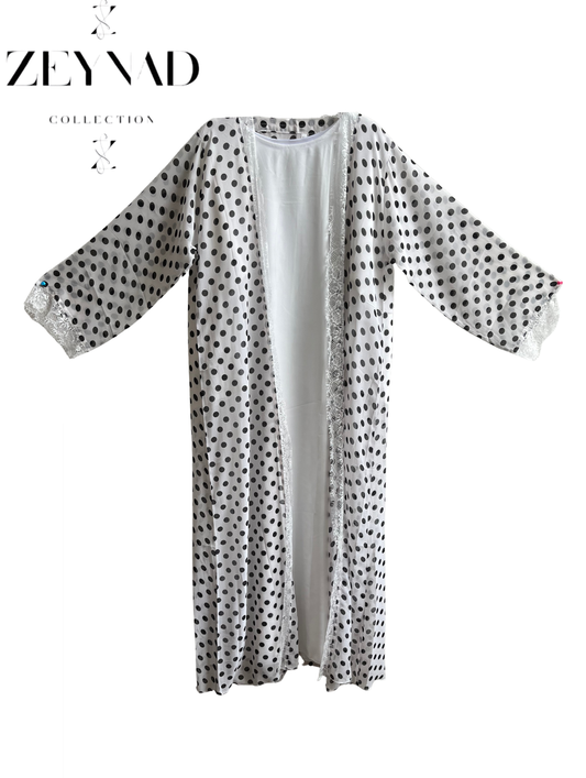 Ivory ZEYNAD polka dot lace abaya