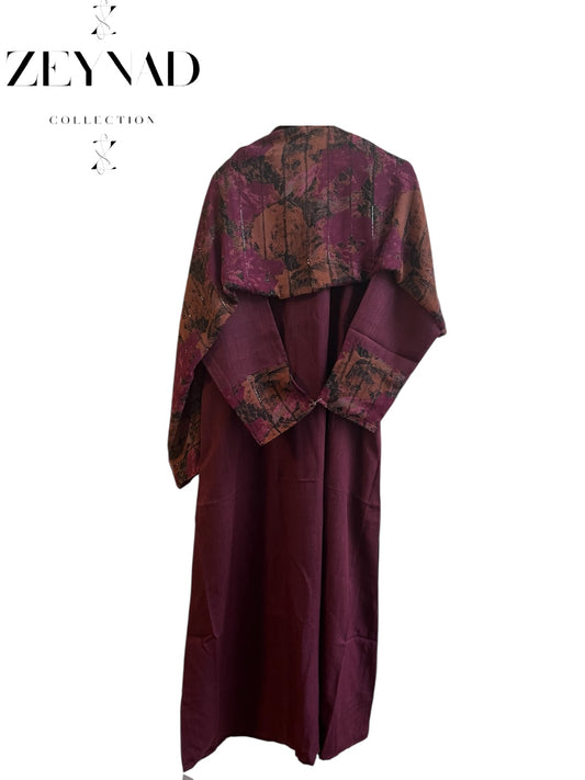 Intense bold-burgundy matching dress & hijab set
