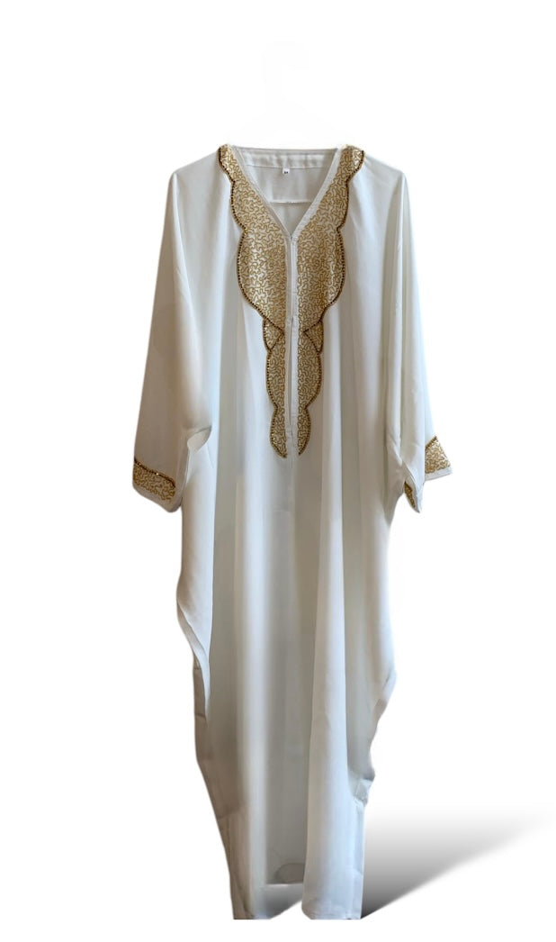 White & Gold open Abaya