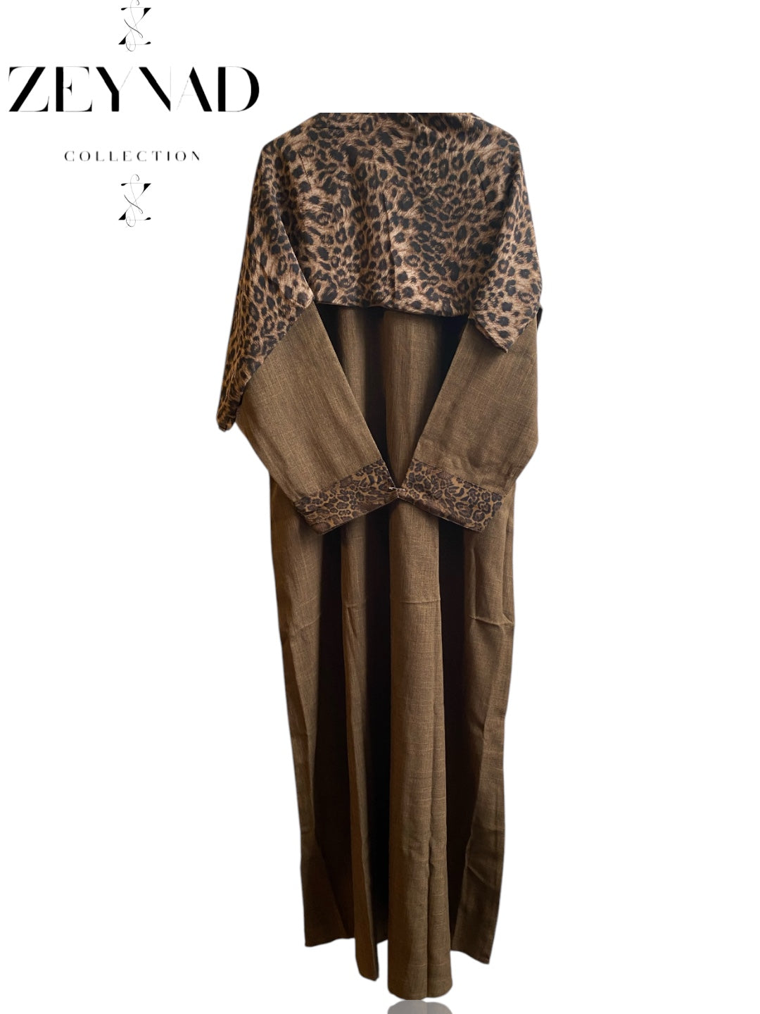Dust Green & Brown Leopard matching dress & hijab set