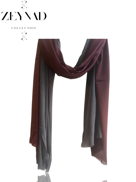 Gradient midnight grey & maroon ombré modal hijab