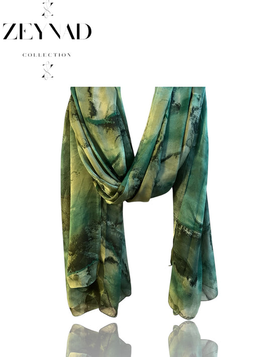 Vivid Green Watercolor Chiffon Hijab