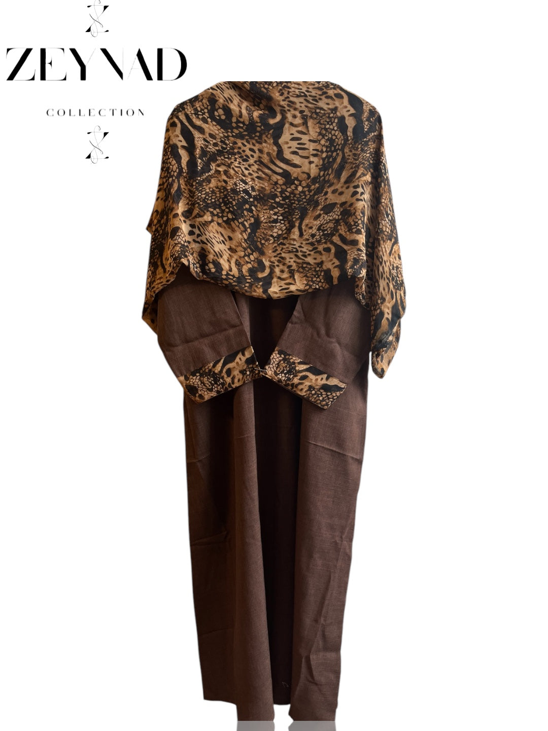 Light Brown Tiger print matching dress & hijab set