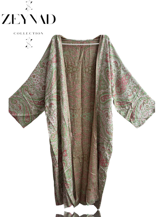Green & red ZEYNAD pashmina Abaya