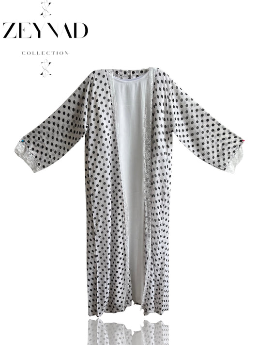 Ivory ZEYNAD polka dot lace abaya