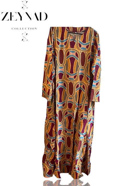 Burgundy & Yellow Flower Summer Style Dress