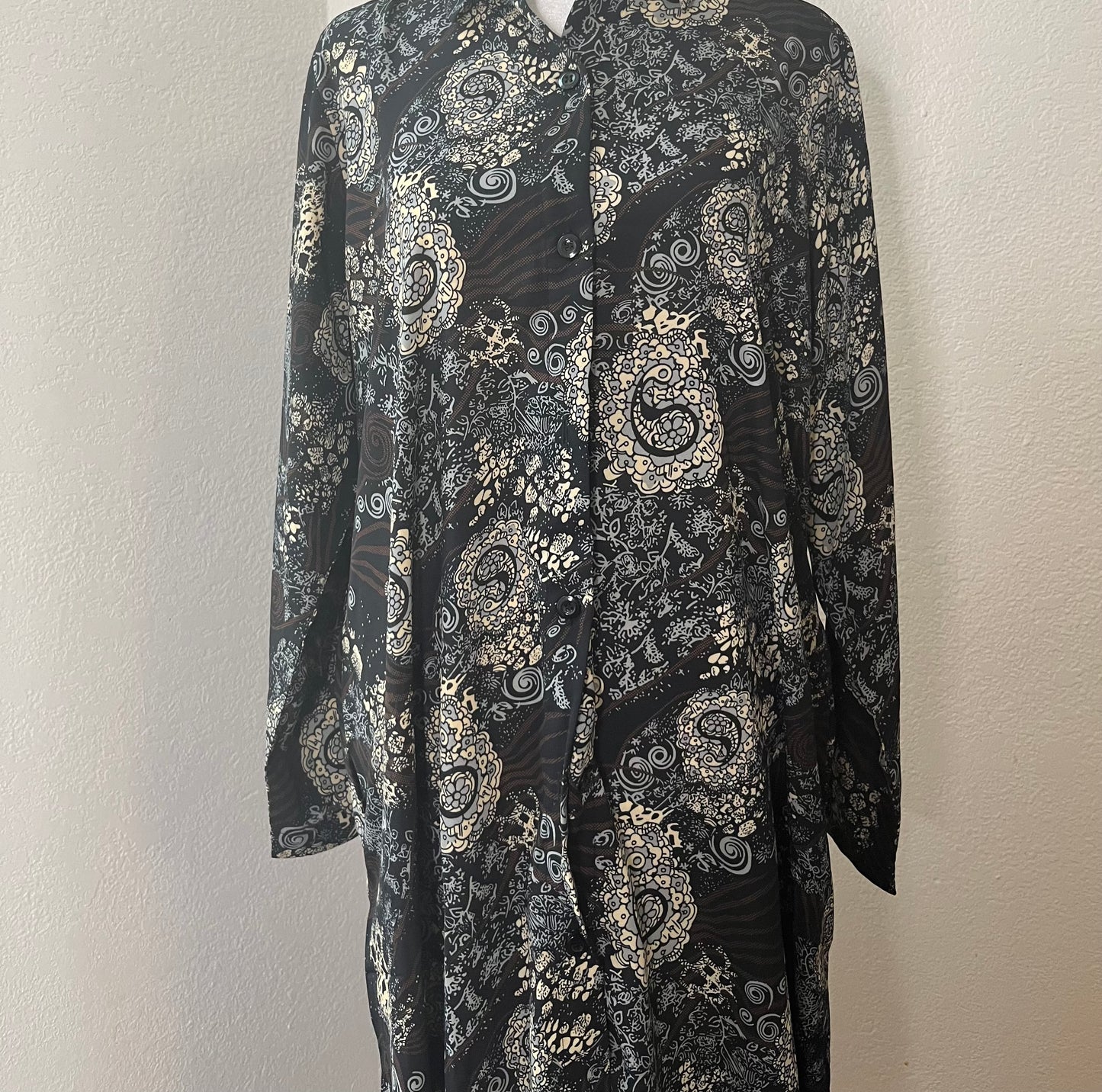 Blue & Black Flower Buttoned Dress