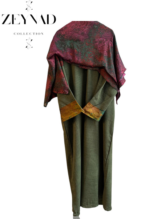 Starlight dark green & mix match yellow matching dress & hijab set