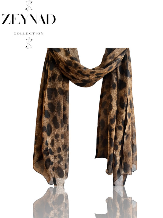 Fall dust brown blaze leopard chiffon hijab