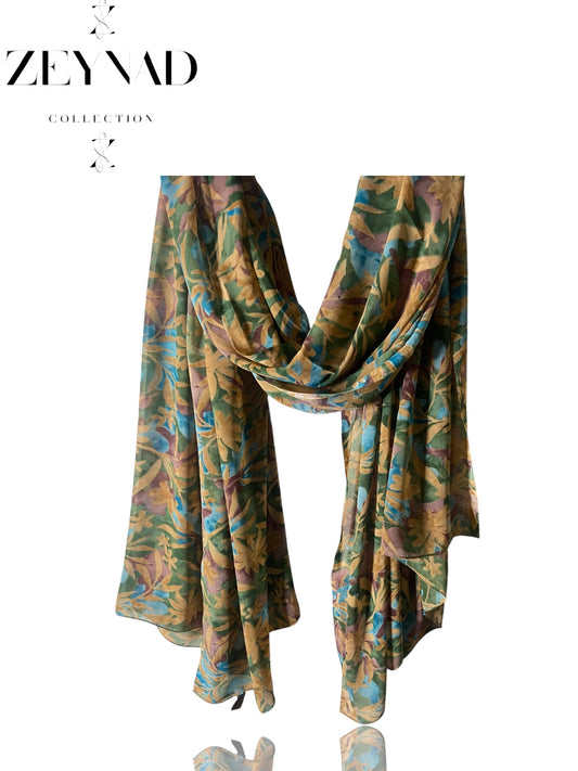 Floral yellow & green garden chiffon hijab