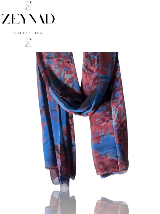 Mixture Watercolor Red & Blue Camouflage Chiffon Hijab