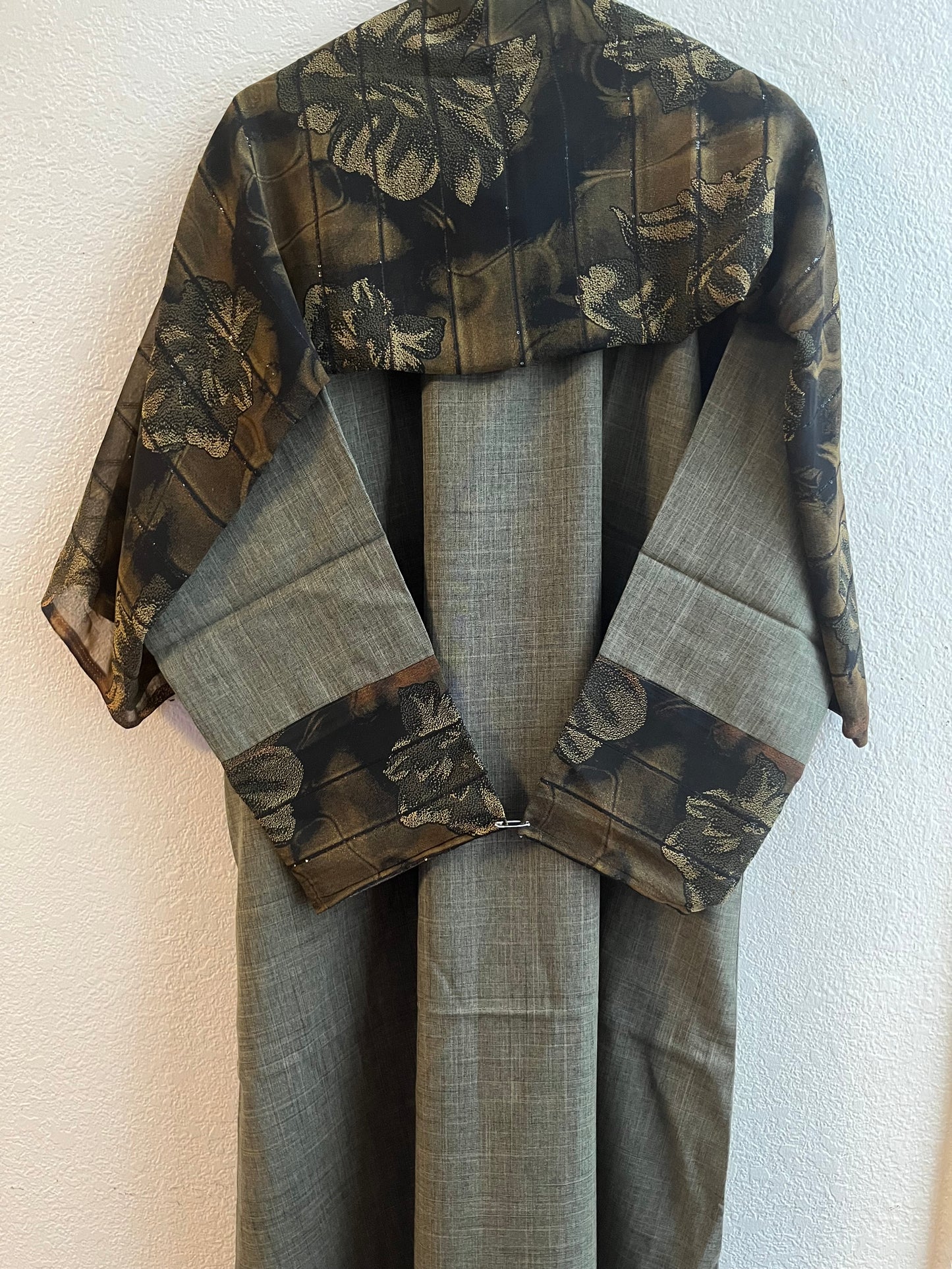 Intense green-brown flower matching dress & hijab set