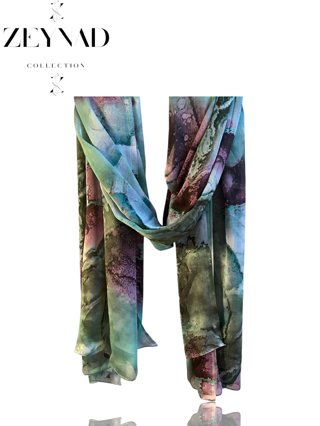 Vivid Teal Watercolor Chiffon Hijab