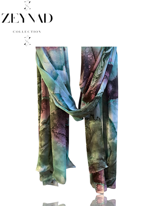 Vivid Teal Watercolor Chiffon Hijab