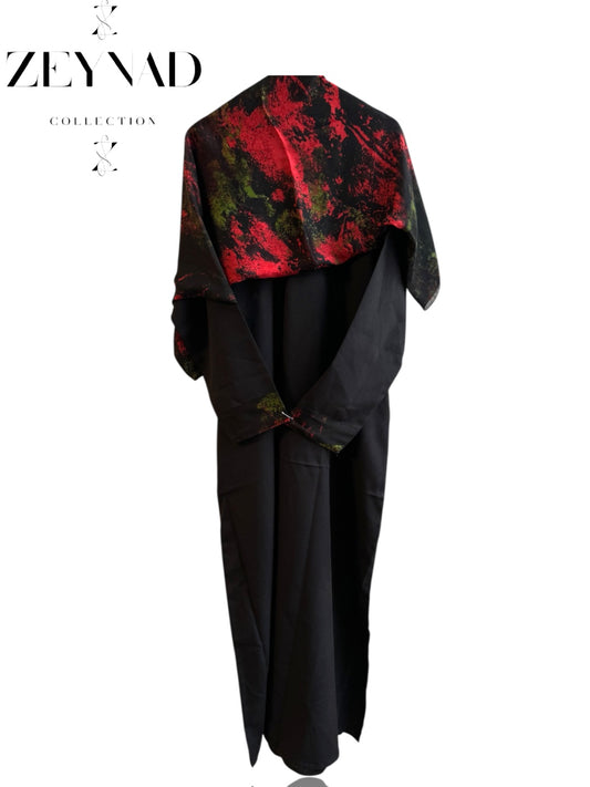 Starlight midnight black & deep red matching dress & hijab set