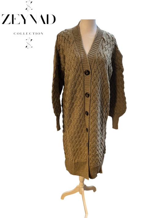 ZEYNAD buttoned leaf mid-length cardigan