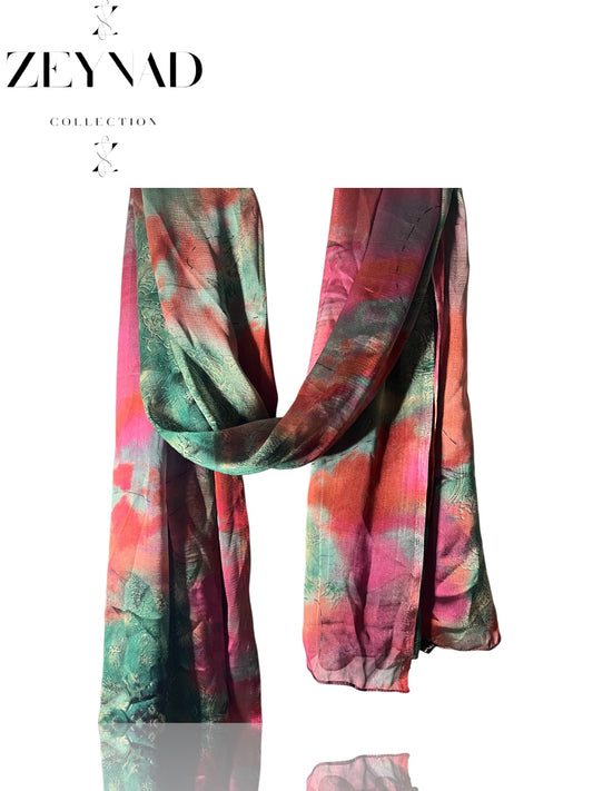 Vivid Lime Pink & Green Watercolor Chiffon Hijab