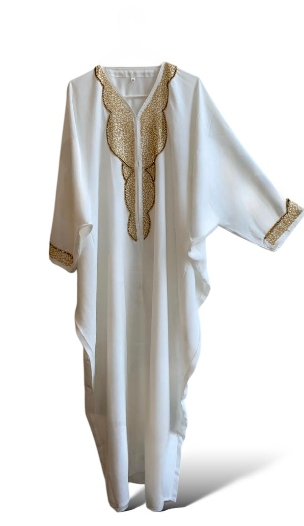 White & Gold open Abaya