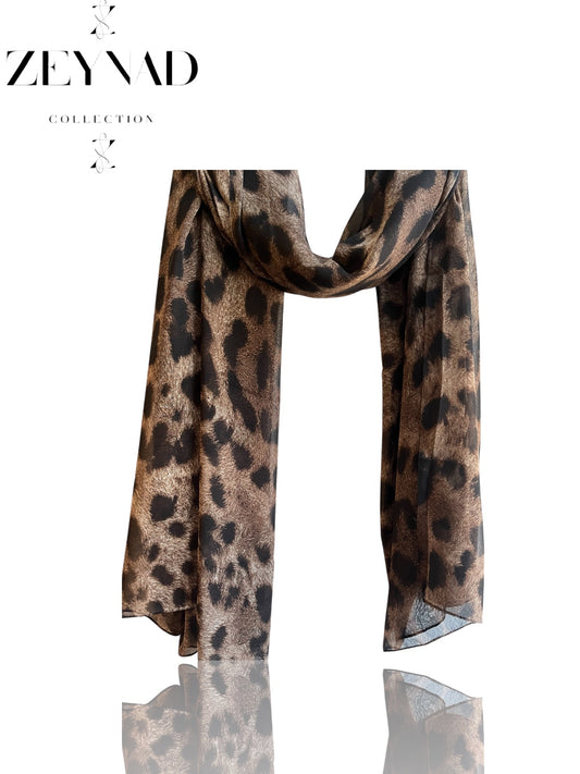 Fall light beige leopard blaze chiffon hijab