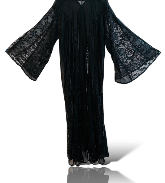 Flower lace open front Abaya