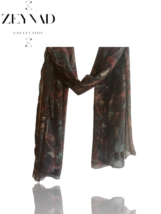 Fall red & turquoise blaze chiffon hijab