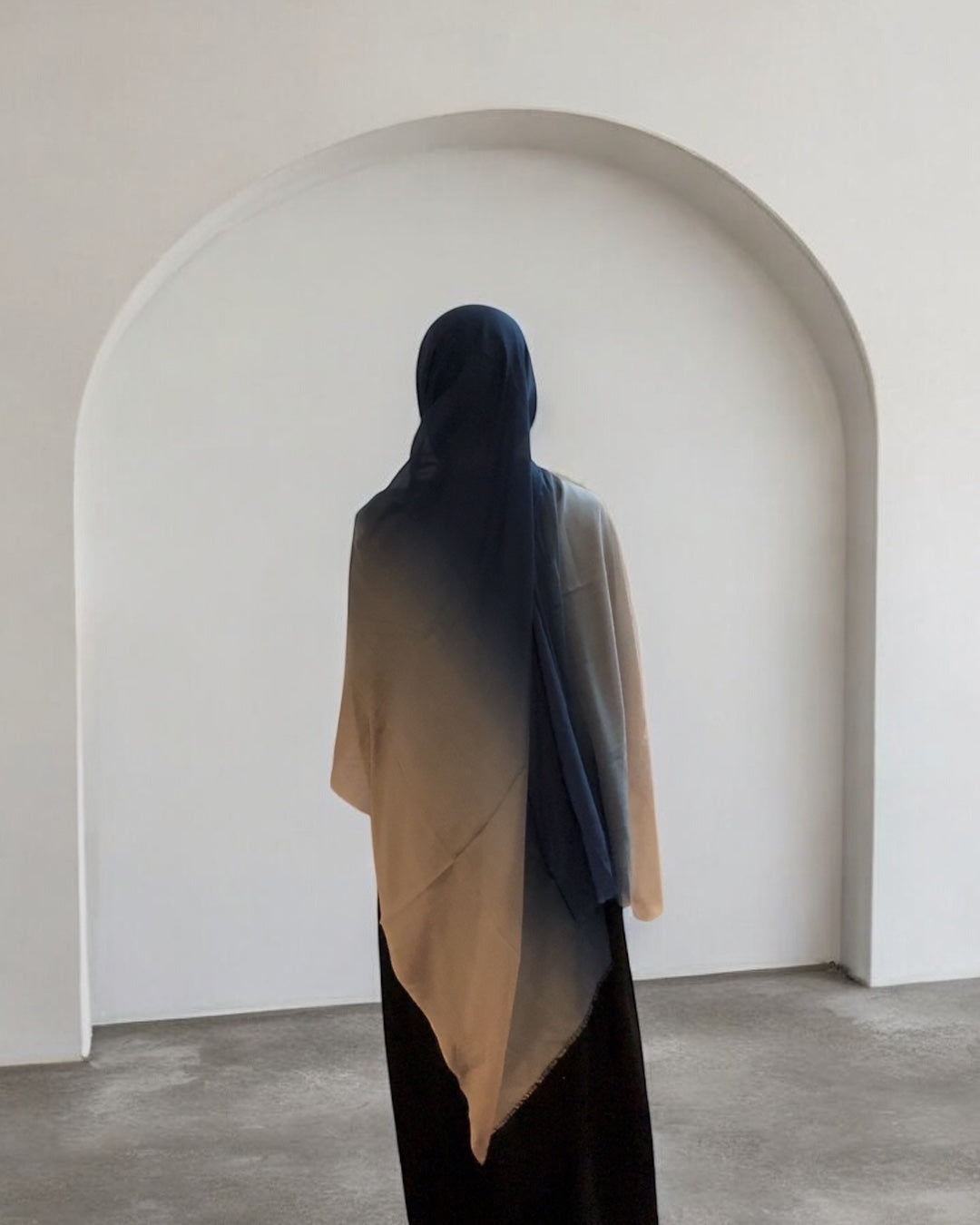 Gradient dark blue & beige ombré modal hijab