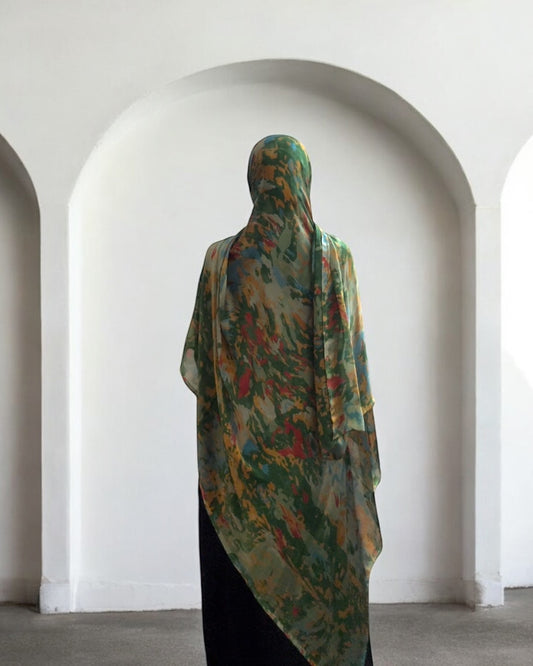 Lime Twilight Shadow Blossom Chiffon Hijab