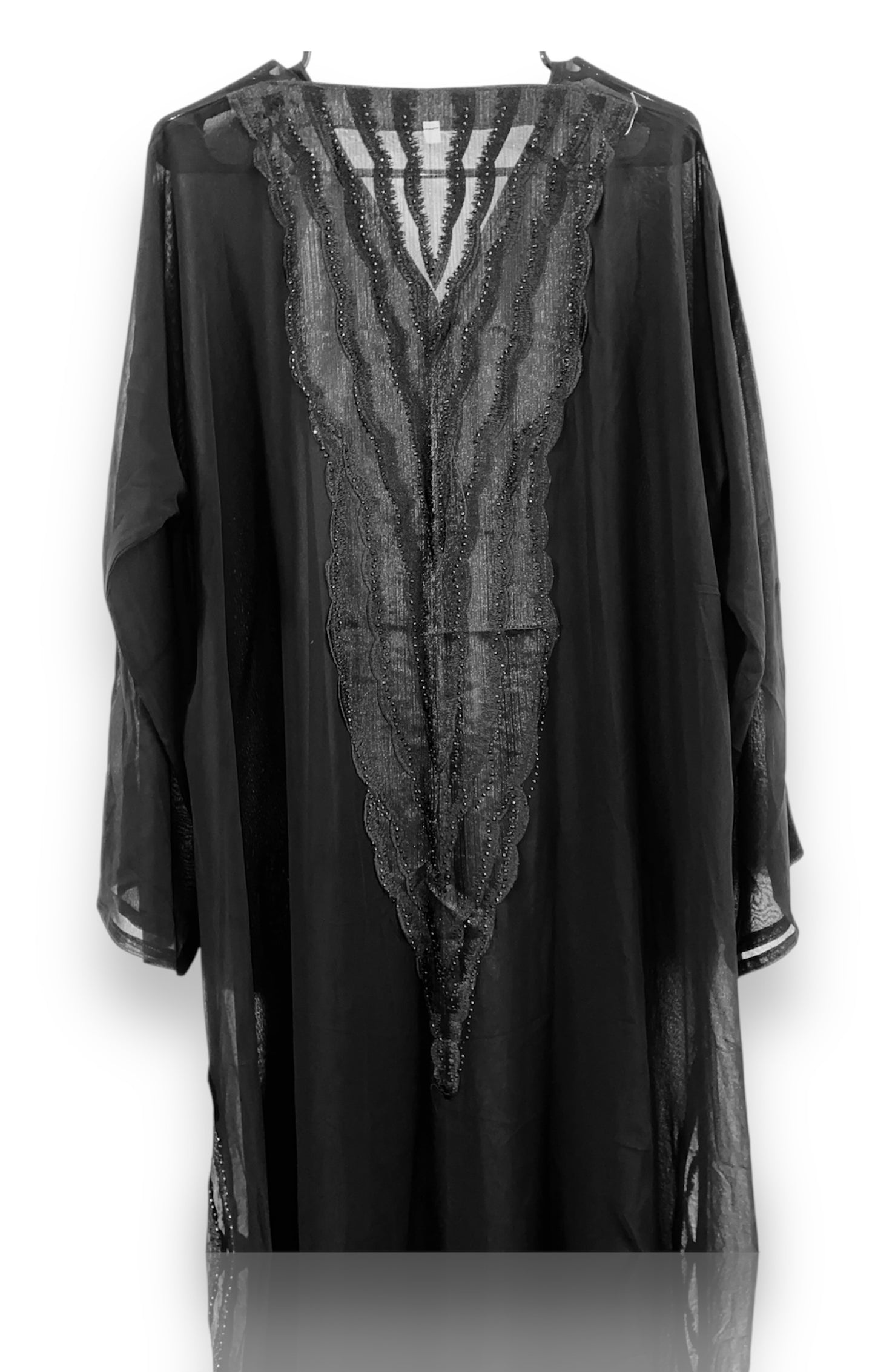 Detailed back mesh open front Abaya