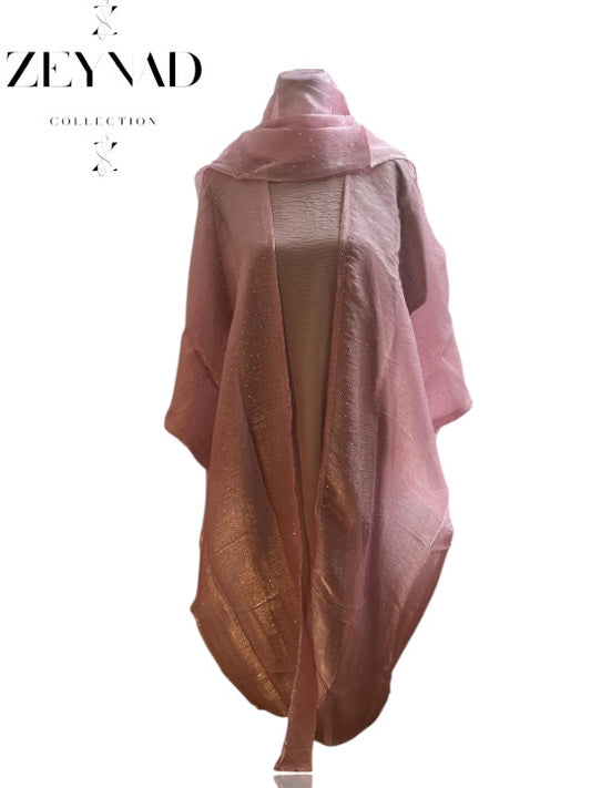 Premium Pink 3 Pc Abaya with Scarf & Underdress