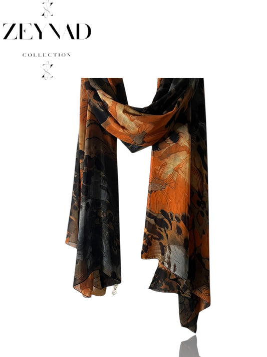 Neon orange & black chiffon hijab