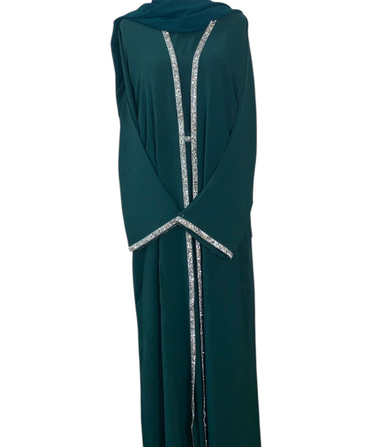 Emerald trim wave four piece Abaya