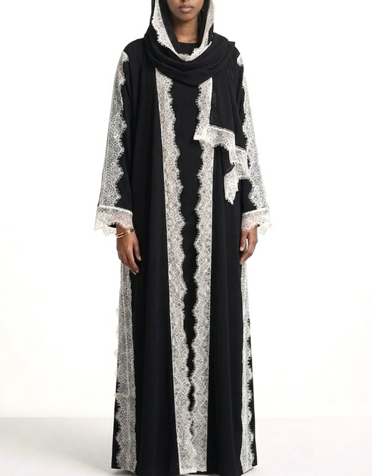 Midnight ivory lace ZEYNAD Abaya