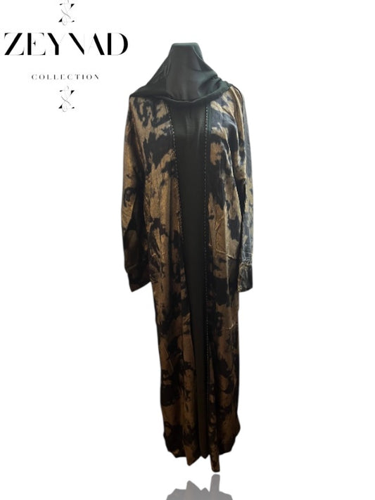 Premium Black & Gold 3 Pc Abaya with Scarf & Underdress