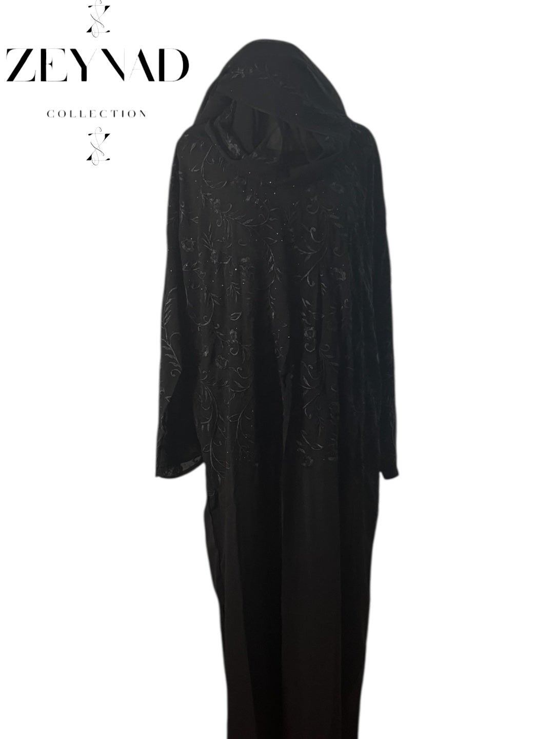 All black mirage arm & back detailed abaya