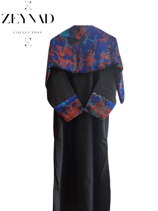 Black & navy blue camouflage matching dress & hijab set